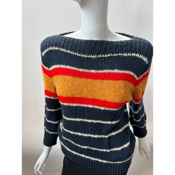 Liz Claiborne Vintage Stripe Sweater  M Blue  Stripe Cotton Blend - Picture 11 of 16